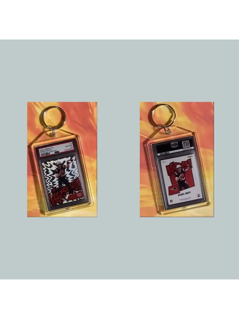 3709 Drake Maye 2024 Panini Absolute Kaboom Custom Hand Made Keychain